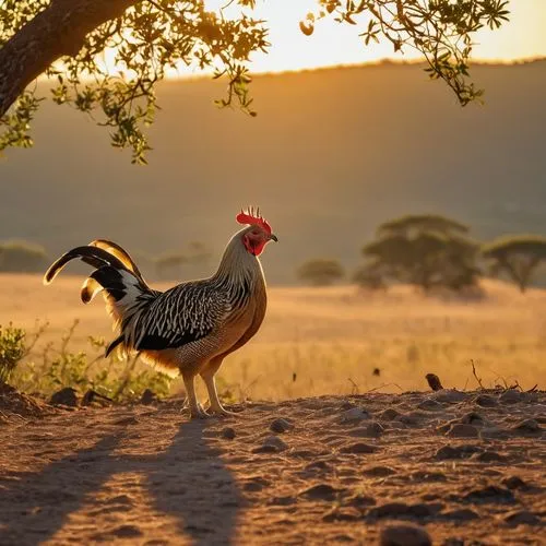 galinha com 5 filhotes
, arvore no fundo e sol do amanhecer,guineafowl,guinea fowl,landfowl,guinea fowl with helmet,junglefowl,chidzikwe,free range chicken,tingatinga,gamefowl,portrait of a hen,laikip