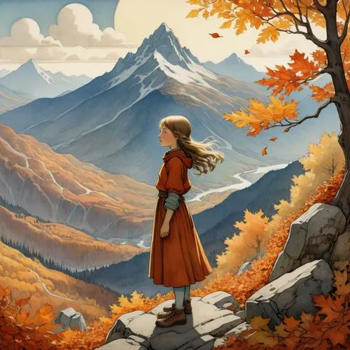 autumn background,autumn mountains,autumn idyll,autumn theme,fall landscape,autumn icon,Illustration,Retro,Retro 19