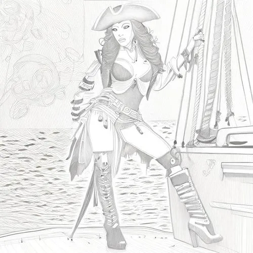 pirate,halloween line art,the sea maid,pirate treasure,scarlet sail,game drawing,halloween witch,fashion sketch,delta sailor,seafaring,pirates,sorceress,sea fantasy,line-art,pirate flag,coloring page,