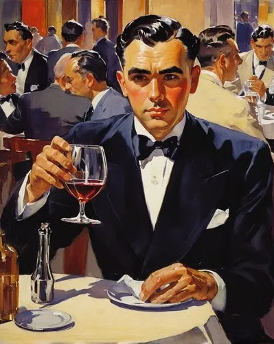 apéritif,stemware,aperitif,snifter,drinking establishment,al capone,waiter,a glass of wine,gentlemanly,classic cocktail,prohibition,pipe smoking,bistrot,vintage art,barman,roaring twenties,martini,negroni,aristocrat,glass of wine,Illustration,Retro,Retro 04