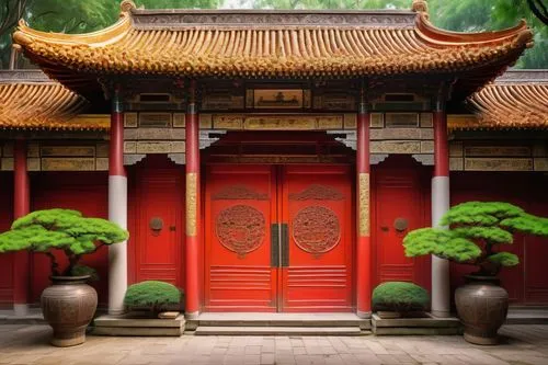 asian architecture,garden door,qibao,dojo,wooden door,fengshui,sanshui,doorway,zui,chengdu,victory gate,iron door,hutong,shuozhou,wood gate,zhongchen,qingcheng,pingyao,hangzhou,yangzhou,Illustration,Retro,Retro 26