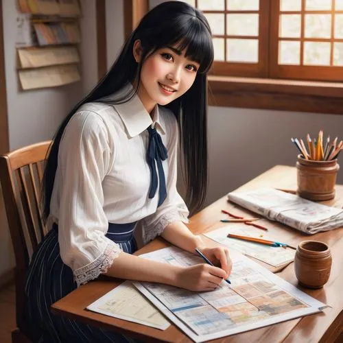 sumiala,girl studying,jurata,nanako,sayako,kaho,rinko,japanese woman,anime japanese clothing,giaimo,office worker,mayama,kaori,mirena,table artist,saori,salesgirl,secretarial,bookkeeper,yabuki,Art,Classical Oil Painting,Classical Oil Painting 18