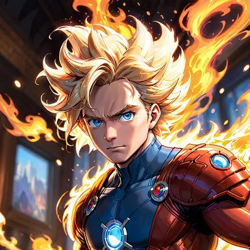 captain marvel,fire background,burning hair,arcangelo,firestorm,fire eyes,Anime,Anime,Cartoon