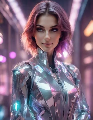 colorful fashion portrait, inspired by fashion photographer, low contrast cold color palette, mode fashion look, high fashion pose,valerian,cyberstar,nanites,alita,symetra,cyberangels,disco,cyborg,var