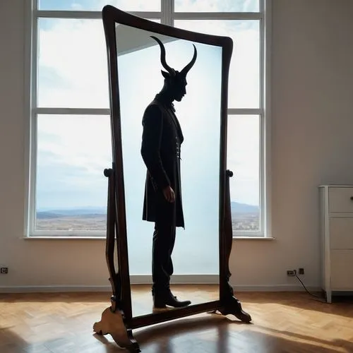 silhouette of man,holding a frame,pistoletto,parabolic mirror,thorgerson,magic mirror,Photography,General,Realistic