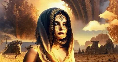 
 nude Beautiful arab girl, full dark curly hair, big green eyes, full black lips, misty sky,a woman wearing makeup standing in front of a cave,inanna,asherah,barsoom,ancient egyptian girl,akhnaten,ka