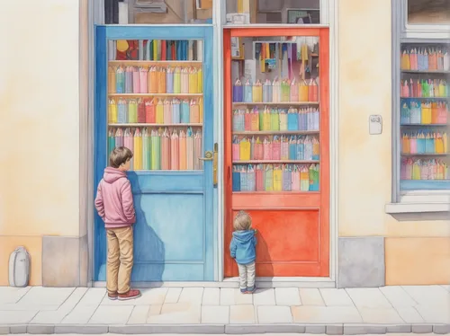 bookshop,bookstore,book store,watercolor shops,colour pencils,little girl reading,color pencils,colourful pencils,readers,color pencil,watercolor paris shops,child with a book,book illustration,passepartout,bookselling,book wall,coloured pencils,watercolor paris,chalk drawing,bookcase,Conceptual Art,Daily,Daily 17