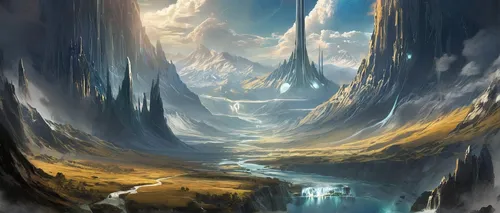 fantasy landscape,futuristic landscape,fallen giants valley,glacial melt,canyon,wasserfall,mountain valleys,ice landscape,glacial landform,mountain world,northrend,guards of the canyon,mountain landscape,karst landscape,chasm,ice castle,mountainous landscape,valley,the valley of the,valley of death,Conceptual Art,Sci-Fi,Sci-Fi 04