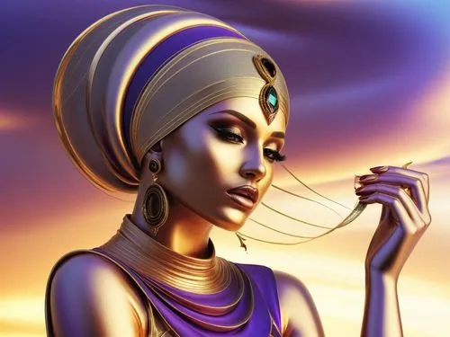 a very pretty lady wearing a headdress and a veil,ancient egyptian girl,nephthys,nefertiti,wadjet,hathor,ptah,Illustration,Realistic Fantasy,Realistic Fantasy 45