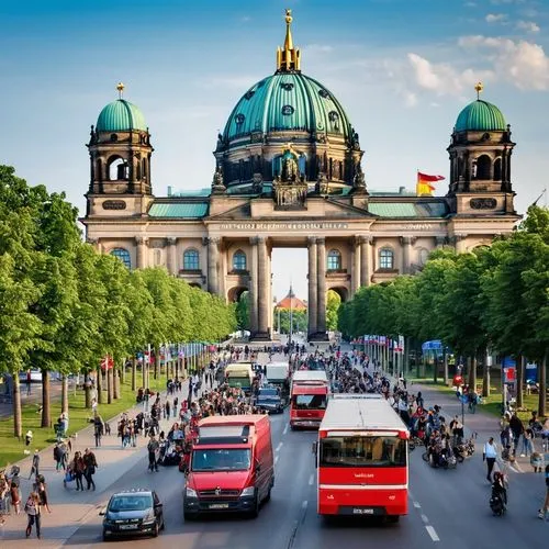 Berlin cityscape, modern university campus, international students, study abroad program, CIEE Global Architecture Design, young adults (20-25yo), casual wear, backpacks, laptops, notebooks, pens, div