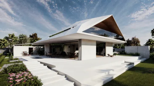 modern house,3d rendering,cubic house,roof landscape,folding roof,render,holiday villa,modern architecture,house roof,house shape,cube house,frame house,dunes house,residential house,beautiful home,gr