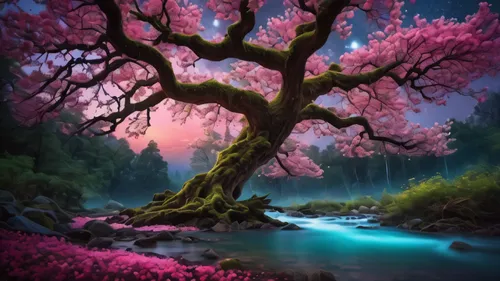 cherry blossom tree,sakura tree,blossom tree,colorful tree of life,magic tree,fairy forest,japanese sakura background,the japanese tree,fantasy picture,nature wallpaper,flourishing tree,flower tree,watercolor tree,fairy world,fantasy landscape,nature background,cherry tree,lilac tree,painted tree,fairytale forest,Photography,General,Fantasy