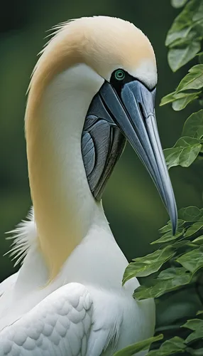 Picture a serene forest: a cape gannet serenely preening, surrounded by lush greenery and the songs of unseen birds.,cape gannet,northern gannet,gannet,white pelican,cape gannet preening,eastern white