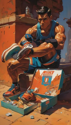 Write a suspenseful story about an athlete who receives a cursed Nike box.,pallet jack,mechanic,ironworker,power tool,scrap dealer,bricklayer,shoeshine boy,scrap collector,courier,game illustration,cr