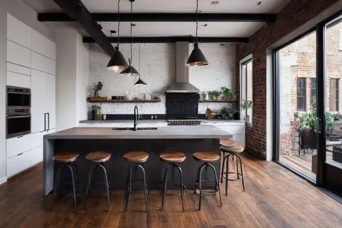 hardwood floors,tile kitchen,rowhouse,modern kitchen interior,kitchen design,modern kitchen,dark cabinets,contemporary decor,dark cabinetry,kitchen interior,wood casework,modern decor,brownstone,vintage kitchen,lofts,loft,kitchens,countertops,kitchen,modern minimalist kitchen,Illustration,Black and White,Black and White 09