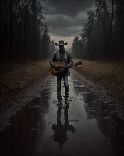 country song,highwayman,unforgiven,folksinger,country road,flatpicking,danthebluegrassman,brokedown,countrified,troubador,bluesman,countrie,conceptual photography,country,troubadour,banjo player,dirt 