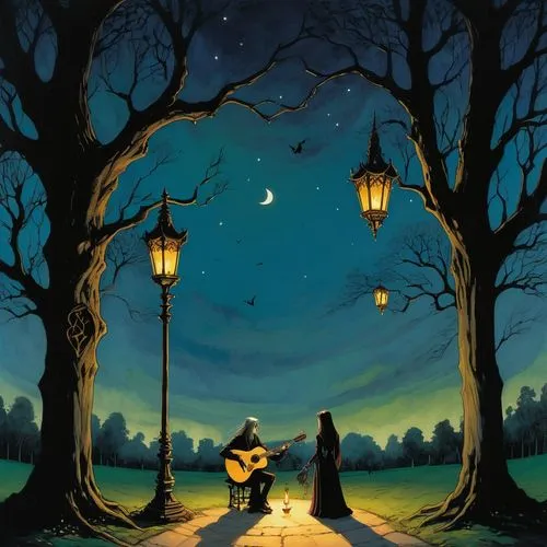 romantic scene,prambanan,acoustic,romantic night,autumn songs,classical guitar,Illustration,Realistic Fantasy,Realistic Fantasy 04