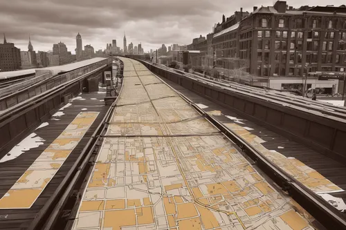 yellow line,highline,subway station,subway system,railway tracks,train platform,vanishing point,train tracks,rail track,tracks,railroad track,railroad tracks,urban landscape,railtrack,old tracks,train track,rail traffic,rail road,digital compositing,50th street,Conceptual Art,Fantasy,Fantasy 11