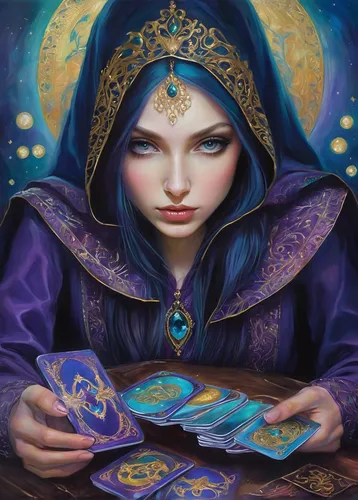 fortune teller,sorceress,fortune telling,divination,zodiac sign libra,fantasy art,mystical portrait of a girl,blue enchantress,ball fortune tellers,fantasy portrait,priestess,libra,horoscope libra,tarot cards,fantasy picture,the enchantress,rem in arabian nights,magic grimoire,amulet,shamanism,Illustration,Realistic Fantasy,Realistic Fantasy 30