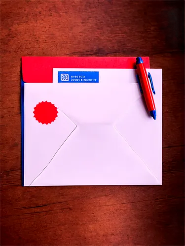 Letter, white envelope, red stamp, blue ink pen, wooden desk, scattered papers, warm lighting, shallow depth of field, 3/4 composition, realistic texture, soft focus background.,envelope,icon e-mail,o