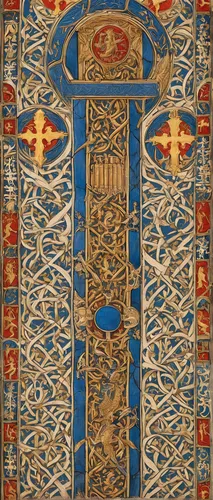 ankh,motifs of blue stars,tetragramaton,khokhloma painting,anchikh,tapestry,celtic cross,patterned wood decoration,prayer rug,vestment,torah,nautical banner,flying carpet,prayer book,wall panel,carpet,traditional pattern,khamsa,the order of the fields,byzantine,Illustration,Realistic Fantasy,Realistic Fantasy 42