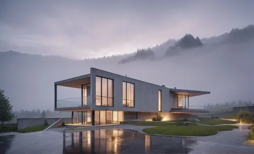 house in mountains,house in the mountains,modern house,modern architecture,cubic house,timber house,lago grey,chalet,foggy landscape,the cabin in the mountains,house with lake,luxury property,build by