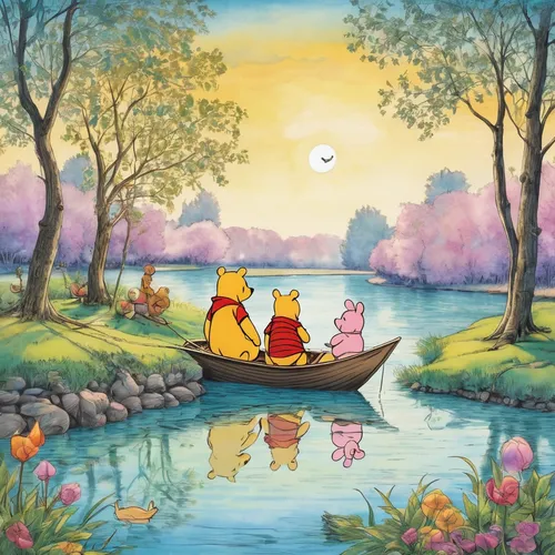 picnic boat,pedalos,romantic scene,children's background,idyllic,canoeing,magical adventure,lakeside,wishing well,serenade,mid-autumn festival,autumn idyll,l pond,children's fairy tale,three friends,pond,cartoon forest,picnic,dream world,oil painting on canvas,Photography,Fashion Photography,Fashion Photography 26