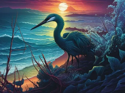 pelican,seascape,sea landscape,coastal bird,pelicans,tropical sea,ocean paradise,samsung wallpaper,tidal wave,ocean background,lagoon,ocean,fantasy picture,fantasy landscape,coastal landscape,birds of the sea,oceanian,world digital painting,sea bird,fantasy art,Illustration,Realistic Fantasy,Realistic Fantasy 25