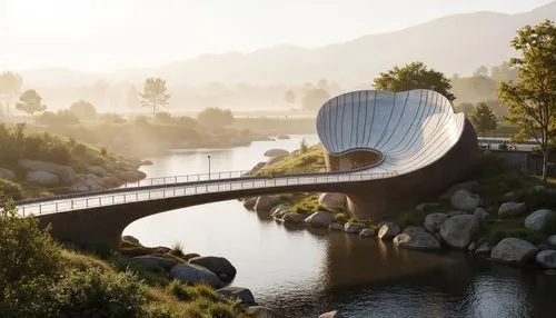 dragon bridge,scenic bridge,adventure bridge,guitar bridge,viola bridge,wooden bridge,futuristic architecture,heatherwick,snohetta,soundbridge,futuristic art museum,archidaily,angel bridge,footbridge,golden bridge,highway bridge,tongva,bjarke,footbridges,safdie