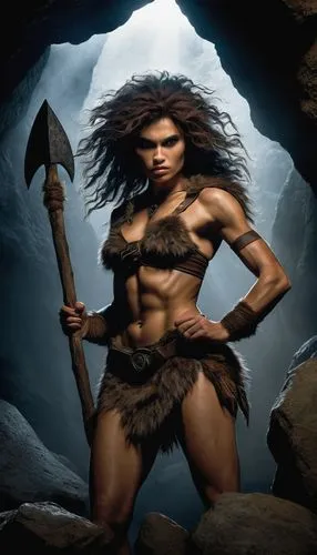 female warrior,cavewoman,cave girl,warrior woman,barbarian,palaeolithic,neanderthalensis,epipaleolithic,yavana,cave man,gotrek,deathstalker,paleolithic,mesolithic,loincloth,hinemoa,magnon,hyborian,forsworn,neanderthal,Illustration,Black and White,Black and White 13