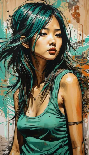 asian woman,graffiti art,world digital painting,vietnamese woman,art painting,chinese art,portrait background,painting technique,rosa ' amber cover,mulan,meticulous painting,street artist,photo painting,asian vision,asian girl,graffiti,digital art,zao,creative background,digital painting,Illustration,Realistic Fantasy,Realistic Fantasy 23