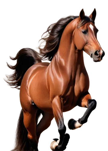 Side profile, horse, majestic, powerful, muscular neck, flowing mane, bright brown coat, shiny hair, detailed eyes, nostrils flaring, ears perked up, strong jawline, robust body, galloping pose, dynam