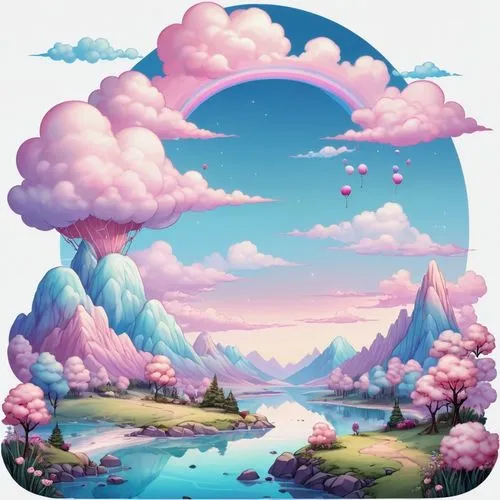 mushroom landscape,landscape background,fantasy landscape,cloudmont,fairy world,unicorn background,Illustration,Abstract Fantasy,Abstract Fantasy 11