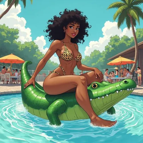 tiana,missisipi aligator,esmeralda,anaconda,lakeisha,eldena,sisulu,crocodile woman,teairra,moana,summer floatation,anacondas,sirena,alligator,tahitian,summer background,maria bayo,maspalomas,polynesian,azilah,Illustration,American Style,American Style 08