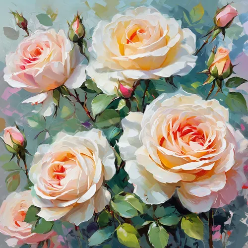 garden roses,noble roses,blooming roses,esperance roses,orange roses,spray roses,watercolor roses,sugar roses,colorful roses,pink roses,rose roses,cream rose,roses daisies,sun roses,flower painting,rosa,peach rose,old country roses,roses-fruit,floribunda,Conceptual Art,Oil color,Oil Color 10