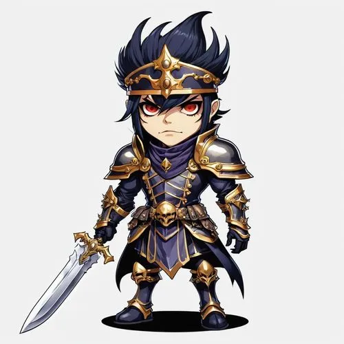 2d front sprite of a dark colored spooky evil soldier anime warrior king monster, transparent background,a cartoon character with a sword and armor,ryoma,jaffar,seiya,sigurd,alfonse,iida,Illustration,