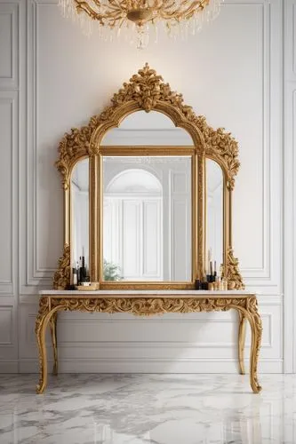 luxury bathroom,gold stucco frame,dressing table,gustavian,mirror frame,bath room,vanities,the mirror,wood mirror,decorative frame,miroir,enfilade,rococo,gold lacquer,art nouveau frames,ritzau,corinthian order,beauty room,art deco frame,neoclassical,Photography,Black and white photography,Black and White Photography 03