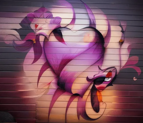 a snoky night, add sparkle, black red combination of heart which has outline purpule and violet remove lines in the sketch and give smooth texture,graffiti art,graffiti,pink octopus,grafitty,spray can