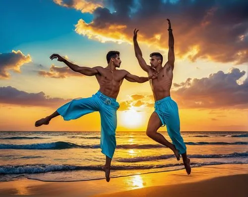 dancers,exhilaration,dance with canvases,kalaripayattu,acrobats,love dance,gymnastique,male ballet dancer,pilobolus,equal-arm balance,beach sports,loving couple sunrise,surfers,exhilarated,ballett,exhilaratingly,voladores,cartwheels,bayadere,balletic,Art,Artistic Painting,Artistic Painting 01