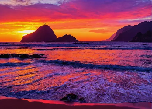 oregon,sunrise beach,coast sunset,splendid colors,cabo san lucas,sunset beach,pacific,beautiful beaches,mountain beach,beautiful beach,ruby beach,colorful background,napali,vibrant color,full hd wallpaper,pink beach,pacific coastline,dream beach,red sky,hd wallpaper,Conceptual Art,Daily,Daily 07