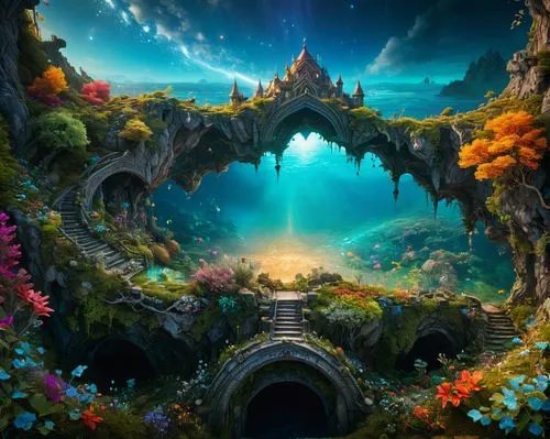 fantasy landscape,fairy world,fantasy picture,fantasy world,3d fantasy,fantasia,wonderland,dream world,fairy village,fantasy art,heaven gate,fractal environment,wishing well,fantasy city,garden of eden,portal,mushroom landscape,dreamland,world digital painting,fairy chimney,Photography,General,Fantasy