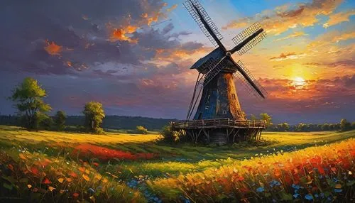 windmill,dutch windmill,the windmills,old windmill,wind mill,windmills,dutch landscape,world digital painting,molen,rural landscape,fantasy picture,fantasy landscape,meadow landscape,idyllic,landscape background,historic windmill,quixote,springtime background,farm landscape,spring morning,Conceptual Art,Oil color,Oil Color 06