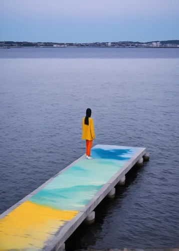 Jetty at Dusk by arty999,standup paddleboarding,paddle board,paddleboard,floating stage,sea kayak,stand up paddle surfing,board walk,public art,walk on water,floating over lake,chalk drawing,boardwalk