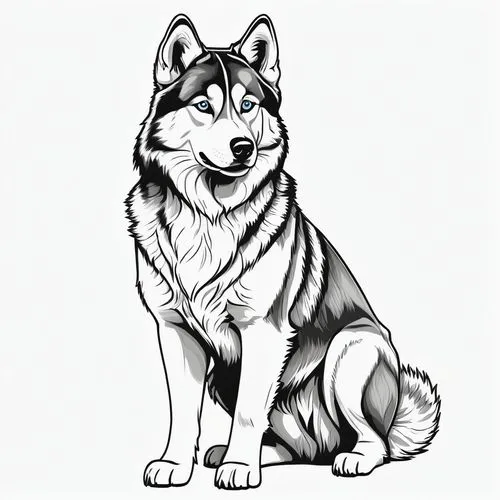 malamute,balto,aleu,graywolf,atka,canidae,Illustration,Black and White,Black and White 26