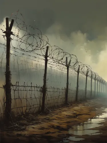 Create a dystopian world where barbed wire fences are used to separate different social classes.,barbed wire,ribbon barbed wire,wire fence,prison fence,barb wire,barbwire,fence,fences,chain fence,ausc