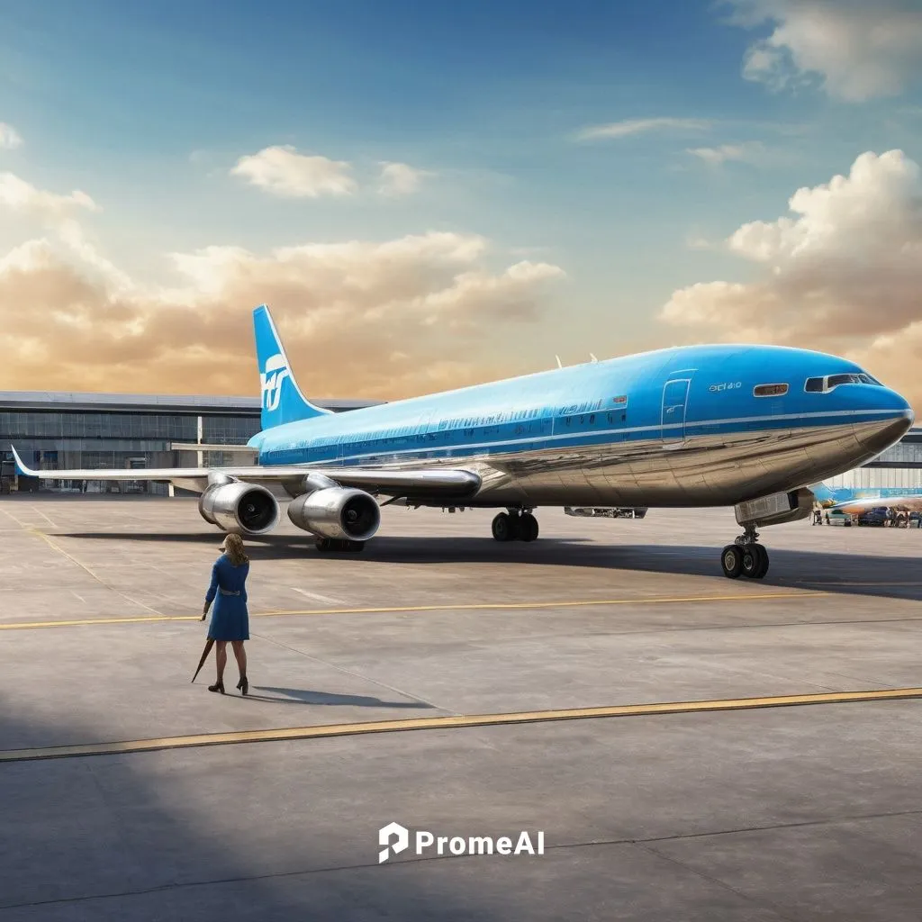 Aircraft before window outside the hall on apron, tTwo gils on a gallery inside a departure hall with panorama window, aA stunning, vibrant 3D render and photographic blend captures the iconic 1960 Fr