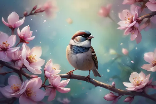 spring bird,flower and bird illustration,bird painting,blue birds and blossom,spring background,springtime background,spring blossom,bird flower,spring blossoms,spring nature,chickadee,spring leaf background,nature bird,bird illustration,floral background,spring greeting,beautiful bird,flower background,cheery-blossom,spring bloom,Illustration,Realistic Fantasy,Realistic Fantasy 15