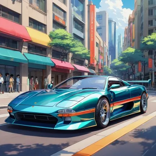 Illustration of a 1990s vehicle for urban context.,jaguar xj220,honda nsx,lamborghini diablo,lotus esprit,ford gt 2020,3d car wallpaper,corvette mako shark,testarossa,muscle car cartoon,ford probe,zen