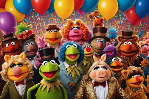 the muppets,muppets,happy birthday balloons,birthday banner background,birthday party,a party,festa,animal balloons,colorful balloons,celebrants,partymen,birthday balloons,birthday background,children's birthday,kids party,new year balloons,puppets,gaggle,brigadiers,celebrators,Illustration,Abstract Fantasy,Abstract Fantasy 17