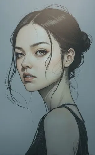 a painting of a woman with blue eyes,kommuna,rey,arya,kreuk,digital painting,zhiwen,Illustration,Japanese style,Japanese Style 18